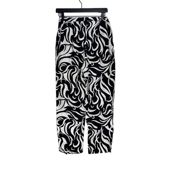 Adrianna Papell Silk Black & White Cropped Print Pants 8 - Picture 4 of 7